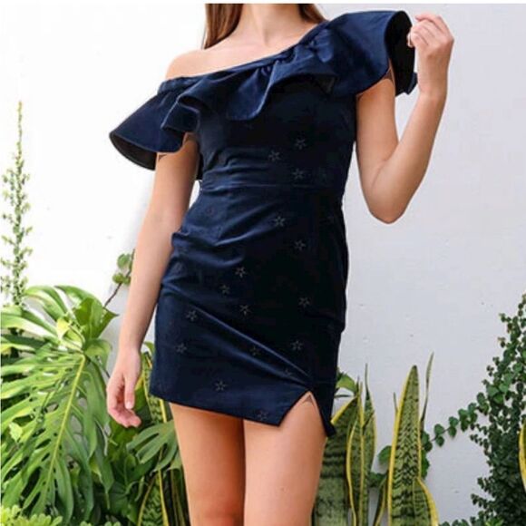 SALONI Greta Women’s Mini Dress Off Shoulder‎ Navy Size 0 - Picture 1 of 10